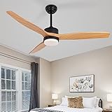 Wozzio 52 inch Ceiling Fan with Light and Remote,DC Motor,3CCT Dimmable LED Light,3 Reversible Solid