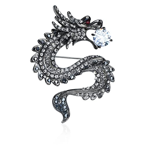 Image of Vintage Crystal Dragon Brooch Lapel Pin Decorative Safety pins for Clothing Rhinestone Animal Brooch Jewelry