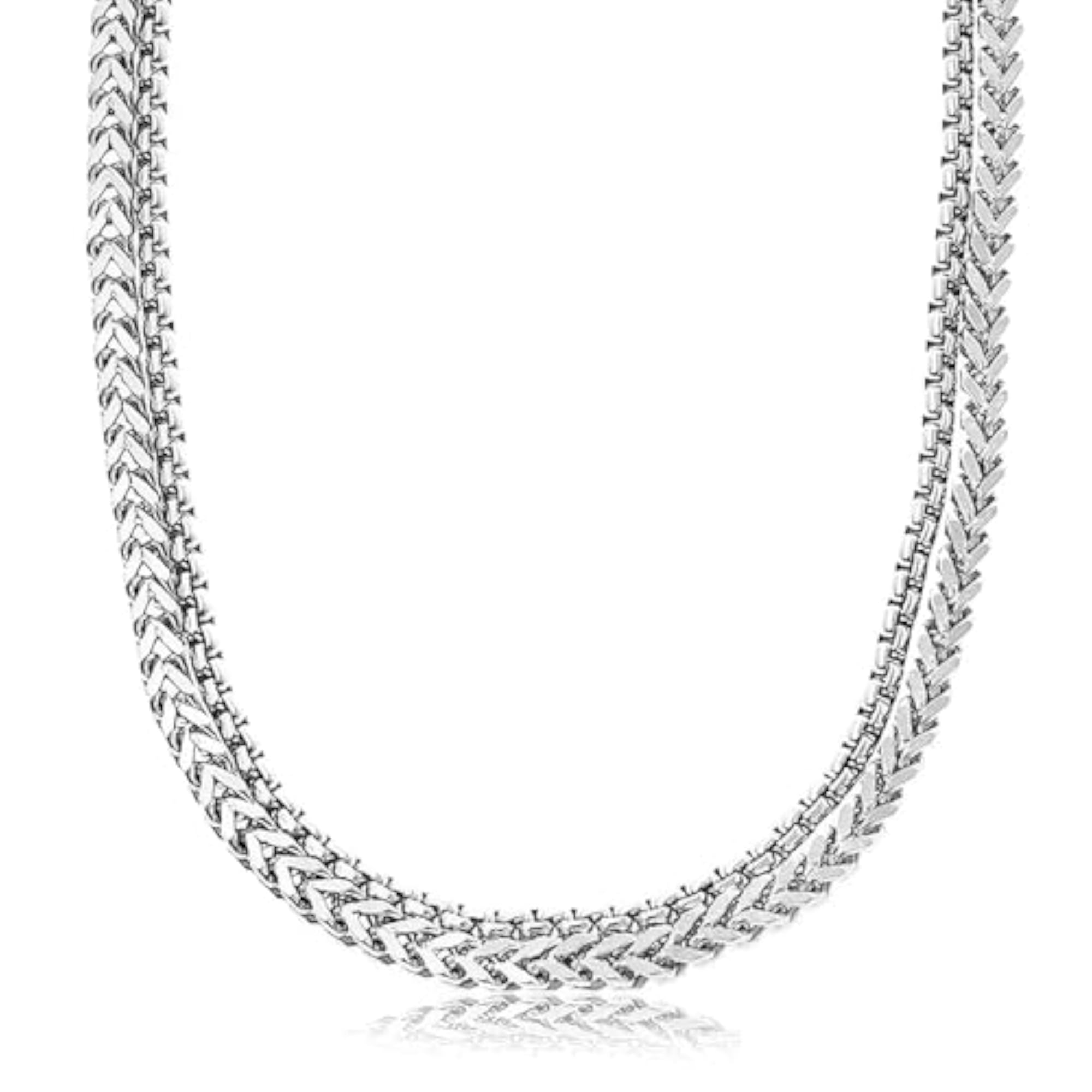 Men's Silver Plated Stainless Steel Wheat Chain Necklace