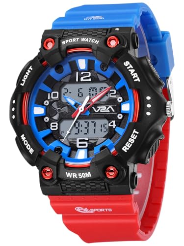 Image of V2A Nova Pro 43mm Analog Digital Sports Watch for Boys (8-14 Years) | Bolt Guard Sport Design | Alarm Stopwatch Backlight Day Date | TPU Strap | 50M Water Resistant| Gift for Boy