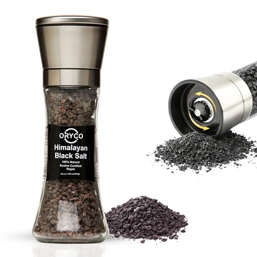ORYCO Himalayan Black Salt Grinder, 7.05 oz, Kala Namak Coarse Cooking Salt