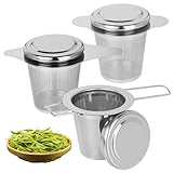 Teesieb für losen tee mit Deckel,3 Stück Teesieb für Tasse, Teefilter Edelstahl mit Deckel und Faltbare Griffe – Feinmaschig und Spülmaschinengeeignet