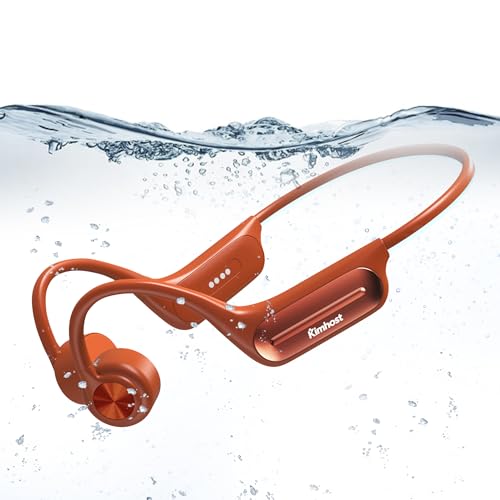 KIM HOST Swimming Bone Conduction Open-Ear Headphones Bluetooth 5.3 Sport Headset 32GB MP3 Player IP68 Waterproof for Daily-Life, Running, Hiking, Cycling (Orange)