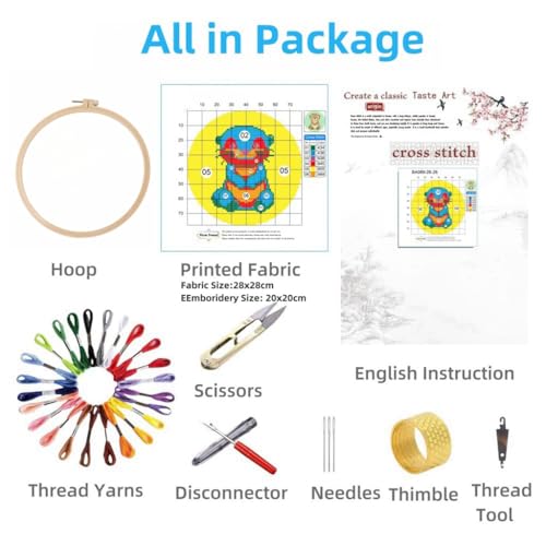 Image of DIY Cross Stitch Kits Cartoon Panda Easy for Beginners with Hoop 11CT Needlepoint Embroidery Counted Stamped Cross Stitch Set Craft Wall Decor 20x20cm(6)