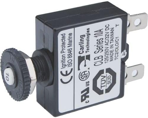 Blue Sea 7054 Push Button Thermal 10 Amp with Quick Connect Terminals