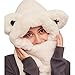 OHYOGA 3 in 1 Women Animal Hooded Scarf with Pockets Soft Winter Warm Plush Bear Hat Faux Fur Long Scarf Gloves Set SLH2T138 White
