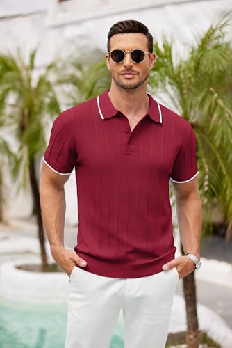 Image of COOFANDY Mens Knit Polo Shirts Short Sleeve Ribbed Textured Polo Shirt Lightweight Casual Golf Shirts Collared T Shirt
