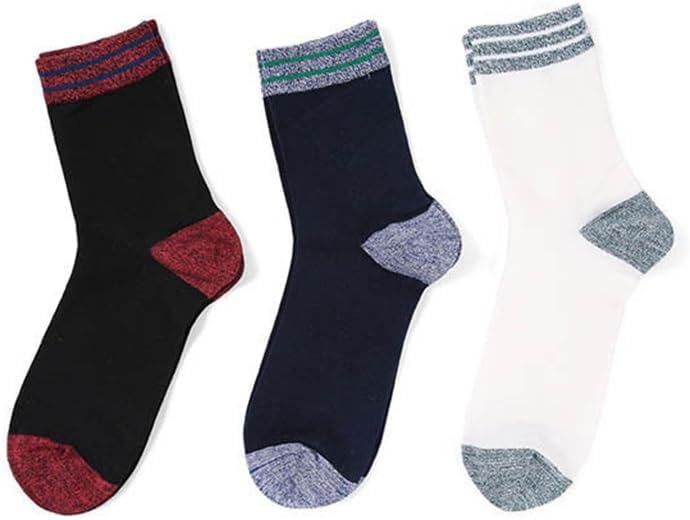 Autumn and Winter Men's Stripes Thick Business Tube Socks Comfortable Soft Breathable 3 Pairs of