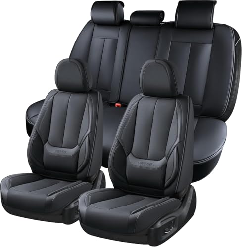 Image of Coverado Seat Covers, Car Seat Covers Full Set, Leather Seat Covers for Cars, Car Seat Protector, Black Car Seat Covers Front Seats and Back Seats Universal Fit for Most Cars