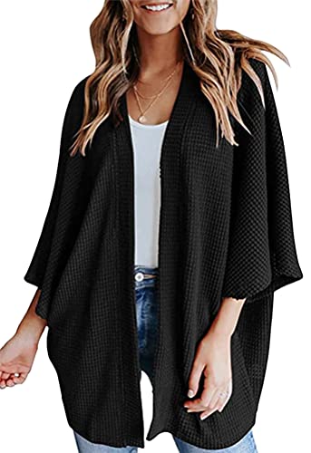 shownicer Femme Cardigan Gilet Long Pull Ouvert Manche Longue Chauve-Souris Décontracté Gilets en Tricot Chandail Haut Top Automne et Hiver Noir S
