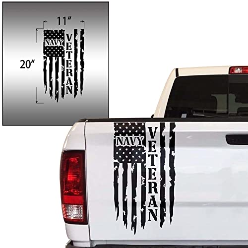 Veteran Navy Vietnam Retired Distressed American Usa Us Flag Truck Tailgate Vinyl Decal Compatible With Most Pickup Trucks U.s. Sticker Usmc Usaf Us Navy Decal (11" X 20", Black) #TOP1