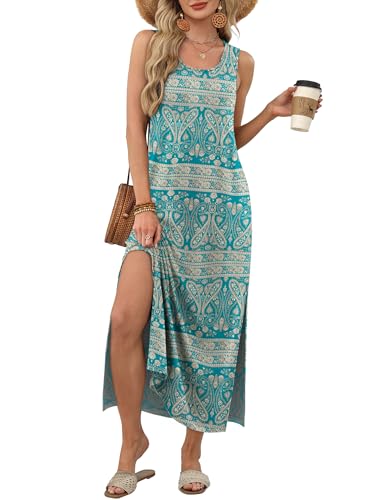 Image of WIHOLL Maxi Dress Summer Dresses 2026 Beach Vacation Clothes Sleeveless Sundresses with Pockets Boho S-3XL