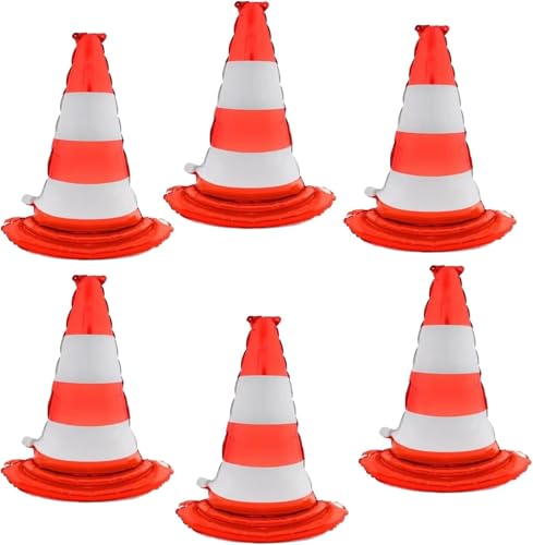 Image of Atpata Funky 35inch 3D Traffic Safety Cones Foil Balloons ? Self-Standing Decorations for Emergency Vehicles, Construction Theme, Birthday Boy Race Themed Party, Baby Shower Traffic Party Supplies (6)