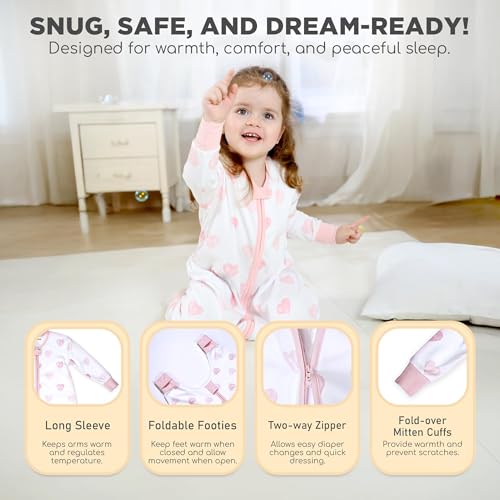 Image of Mama Cheetah Toddler Sleep Sack with Feet, Long Sleeve 1.0 TOG Organic Cotton Baby Sleeping Bag with Legs, Wearable Blanket for Walkers w / 2-Way Zipper, Toddler Blanket for Girls & Boys 4-5T