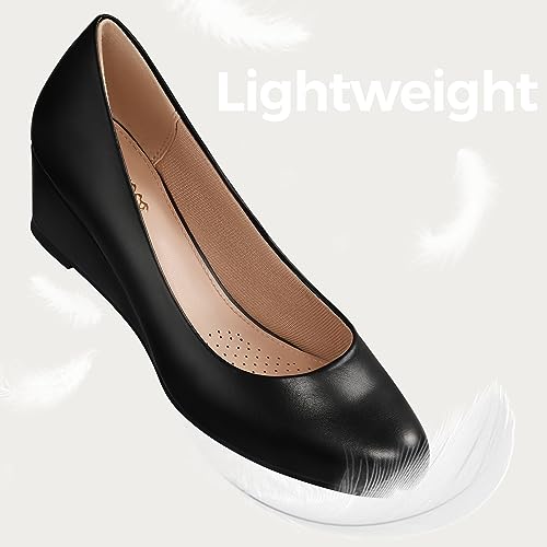 Image of Ankis Black Nude Silver Gold Wedges for Women, Low Heel Women's Wedge Comfortable Closed Toe Women Pumps Dress Shoes -2Inch