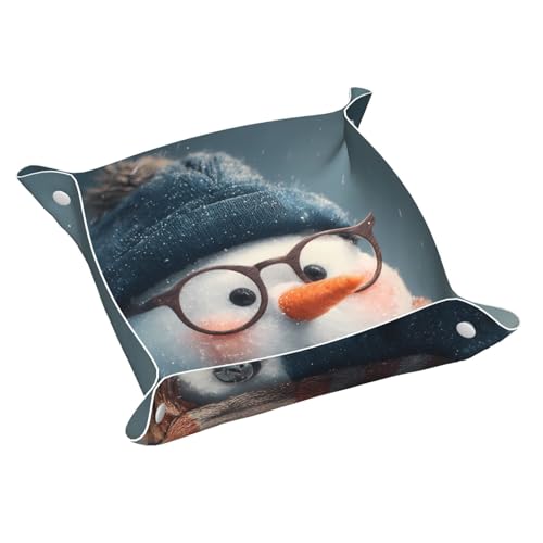 Llkgot Bandeja de almacenamiento de cuero con estampado de muñeco de nieve con gafas, bandeja de cuero de doble cara de PVC de calidad media para un almacenamiento y organización cómodos