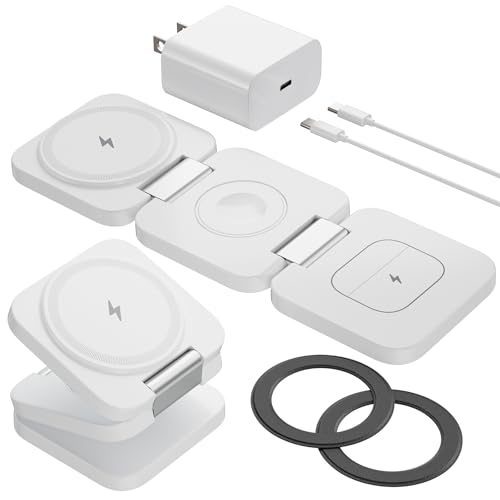 Foldable 3 in 1 Wireless Charging Station for Samsung, KU XIU X55 Ultra Magnetic Travel Charger Stand for Galaxy S24 Ultra S23 S22 Note 20 Z Fold Flip 6 5, Galaxy Watch Ultra 7 6 5, Galaxy Buds, White
