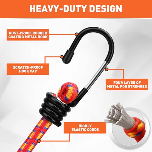 HORUSDY 21 - Piece Bungee Cord Set with Hooks & Straps, 10”/18”/24”/30”/36”/48” Heavy Duty Bungee Cords Assortment for Camping, Truck, Moving, Emergency, Outdoor Storage (30 Nylon Cable Ties Extra) by HORUSDY - Image 4