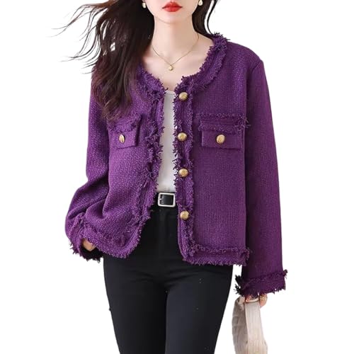 Manteau tweed violet femme chaud à manches longues veste automne