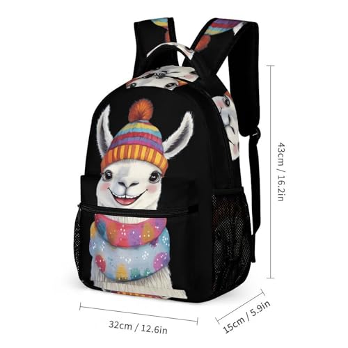 Cute Llama in Winter Travel Backpack Casual Daypack Shoulder Bag with Adjustable Shoulder Straps2