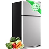 DEMULLER 2.4 Cu.ft Mini Fridge with Top Freezer Apartment Size Dual Door Compact Refrigerator for Personal Use Small Fridge with Egg tray, 7 Temperature Control For Dorm, Silver