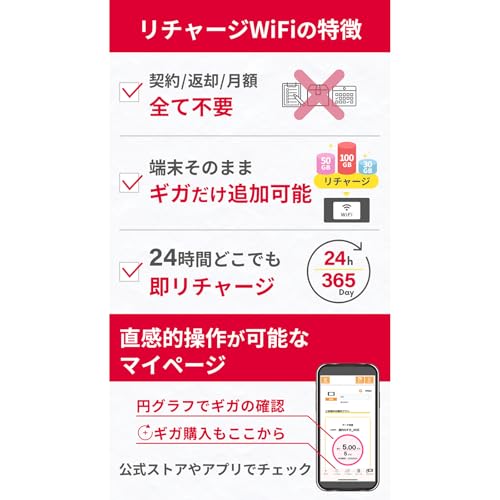 undefined 【リチャージWiFi】ロングバッテリー 500メガ 30日間使える ギガ付ポケットWiFi 小型 契約返却無し 月額費用無し 簡単ギガチャージ 国内海外利用可能 電源ONで即時使える モバイルルーター【T8BK-日本500メガ/30日間】 の商品画像 5
