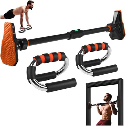 SQUATZ Doorway Pullup Bar & S-Shaped Push Up Bars - Pushup Handles for Floor - Door Frame Adjustable Pull Up Hanging Bar Home Gym Equipment (43 to 62 inches)