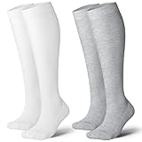 LEVSOX Cotton Compression Socks for Women&Men 20-30 mmHg Knee High Cute Fun Crazy Support Sock for Nurses, Travel and Flight, Maternity, 2 Pair, Cream and Beigie Polkadot
