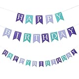 oblique-unique® festone happy birthday – lilla turchese – per feste di compleanno per bambini, decorazione per la cameretta dei bambini