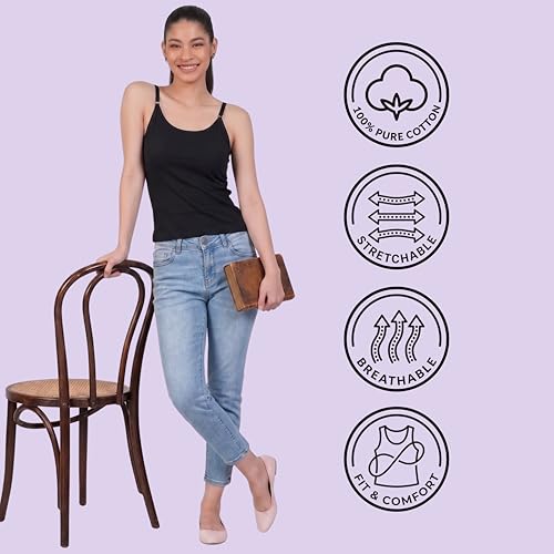 Image of Women's Cotton Camisole Slip | Adjustable Straps | Ultra-Soft Pure Cotton Fabric | Camisole | (S,M,L,XL,2XL,3XL,4XL)