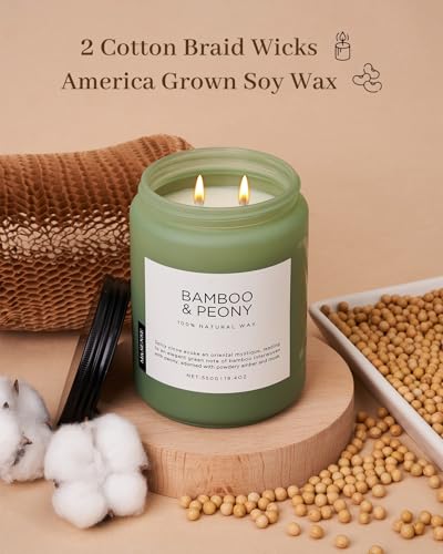 M&SENSE Bamboo Peony Spring Large Jar Candles for Home Scented 19.4 Ounces 110 Hour Long Lasting Burn, Natural Organic Soy Wax Gifts for Women, Fresh Smelling Aromatherapy Candle for Stress Relief - Image 4
