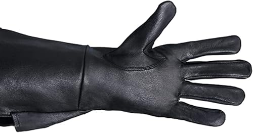 Blingsun Men’s Medieval Renaissance Gloves Pure Black Lambskin Unlined Leather Cosplay Gauntlet Gloves Long Arm Cuff (Medium) #TOP6