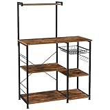 VASAGLE レンジボード レンジ台 キッチンラックレンジラックレンジ台 スライド棚付き 大型レンジ対応 キッチンワゴン 食器棚 キッチン収納 6個Ｓ字ラックを付き 高さ132ｃｍ kks35x