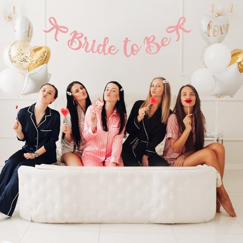 Image of Bride to Be Banner, Rose Gold Bride to Be Bow Glitter Bachelorette Banner