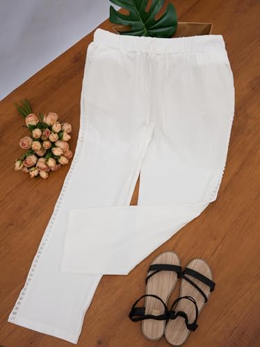 White Linen Pants Women Wide Leg Pants Casual Summer Beach Pants Harem Pants Lightweight Crop Pants M3