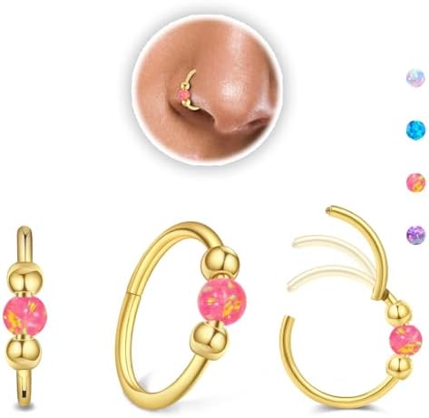 LEMIURRA 2PCS 18g Opal Nose Rings for Women Nose Hoops 8mm/10mm 316L Surgical Steel Nose Rings Piercing Jewelry Can Be Used as a Nose Ring, Septum Ring, and Cartilage Earring