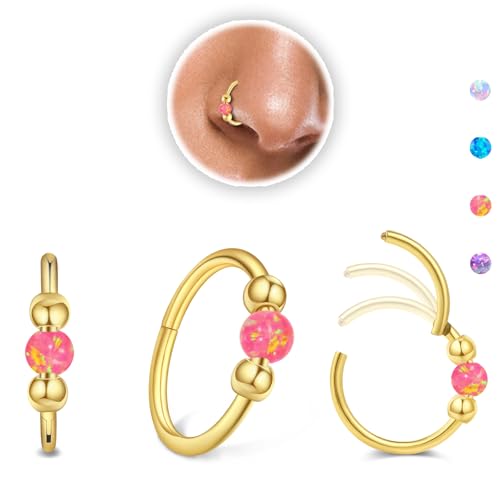 Thiswhyimbeauty 2PCS 18g Opal Nose Rings for Women Nose Hoops 8mm/10mm Hypoallergenic 316L Surgical Steel Nose Rings Piercing Jewelry Can Be Used as a Nose Ring, Septum Ring, and Cartilage Earring