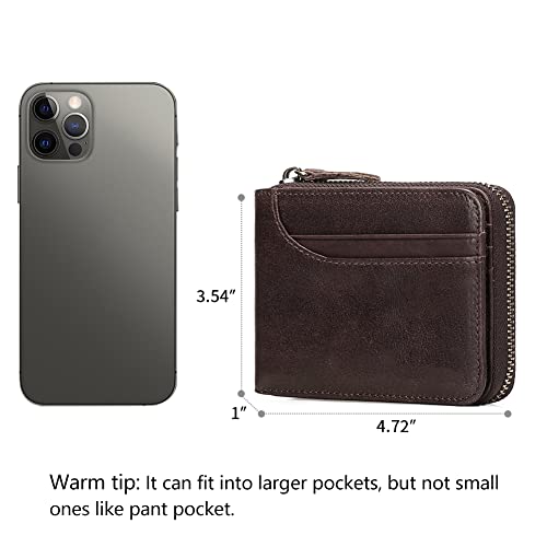 GOIACII Wallets for Men Genuine Leather Front Pocket Wallet RFID Zip Around Bifold Credit Card Holder3