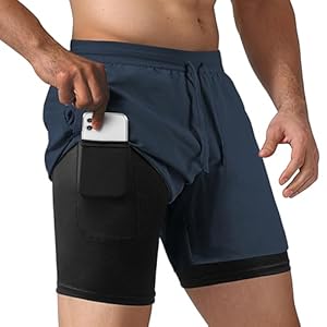 NIMOJIRO Men’s 2 in 1 Running Shorts Workout Athletic Training Gym Outdoor Sports Shorts