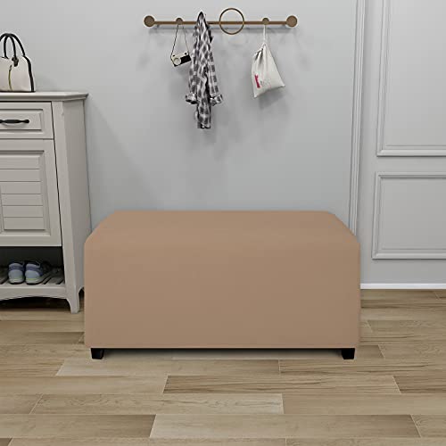 Image of PureFit Stretch Rectangle Ottoman Cover Footstool Cover, Camel | Fleece Soft Form Fit Ottoman Slipcovers Rectangle Slipcover for Folding Storage with Nonslip Elastic Bottom