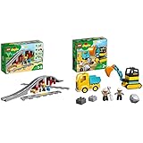 duplo laster gelb Produkt 1: Enthält eine gerade und 10 gebogene Eisenbahnschienen sowie 2 Prellböcke, 2 Weichen, einen Bahnübergang und einen roten Signalstein (der den Zug zum Anhalten bringt)