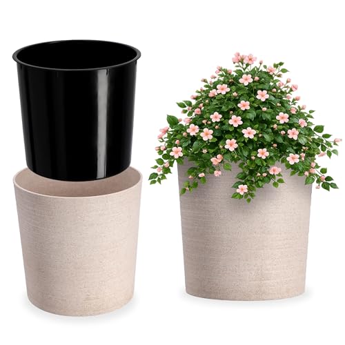 KADAX Blumentopf ⌀ 25cm mit Holzspänen, eleganter Übertopf mit Einlage, Topf, Gartenschale, Blumenkübel, Blumentopfschutz für Wohnzimmer, Büro (Creme)
