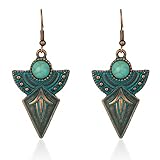 TIANBANGSHI Handmade Vintage Bohemian Turquoise Drop Dangle Earrings Unique geometry Fan Statement Earrings for Women Hypoallergenic Jewelry (bronze)