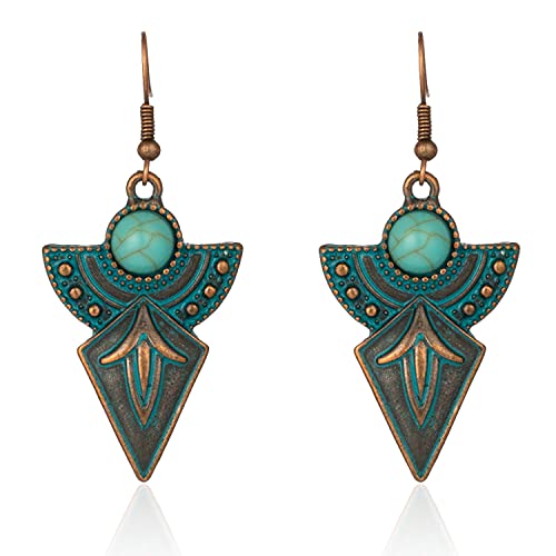 Handmade Vintage Bohemian Turquoise Drop Dangle Earrings Unique geometry Fan Statement Earrings for Women Girls Hypoallergenic Jewelry