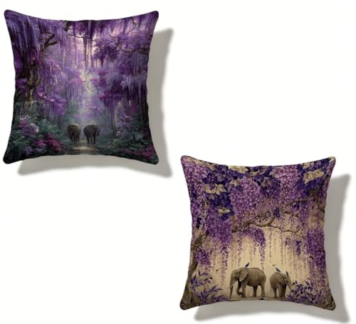 Housse de coussin rectangle lin violet 50x50 fermeture eclair invisible - 2