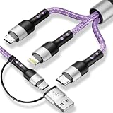 Travel Essentials, 3 in 2 Multi Charging Cable USB C Charger for iPhone 17, Multi Charger Cord with Type C/IP/Micro USB, Compatible for iPhone 17 to 11, Android, Galaxy, iPad, Data Sync, 5 FT