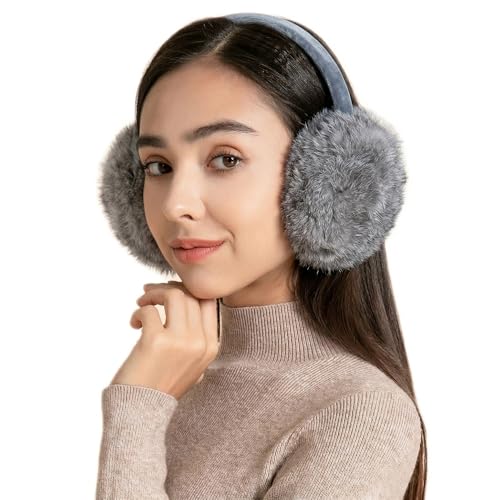 ZLYC - ZLYC Genuine Rabbit Fur Earmuffs for Women and Girls - Adjustable Grey Ear Warmers - Best Deal on Amazon