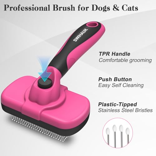 image for Swihauk Self Cleaning Slicker Brush for Dogs & Cats - Skin Friendly Gr