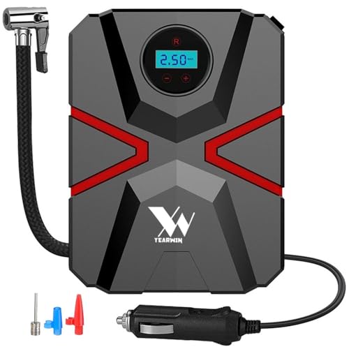 Yearwin 1+1 Year Warranty T Edition Digital Tyre Inflator - 12V Portable air Compressor with Auto shutoff 150PSI Black and Red