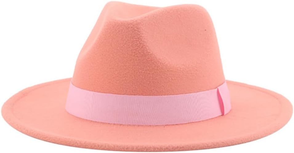 Women's Fedora Hats Wide Brim Ribbon Band Solid Classic Formal Dress Wedding Hats Unisex